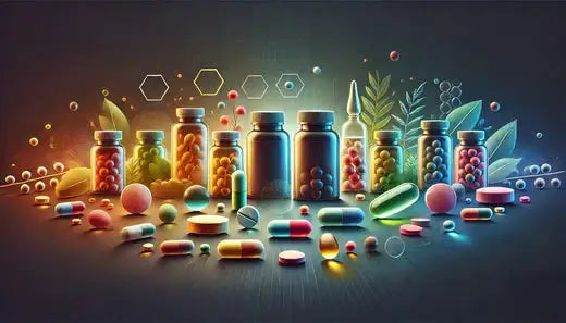 colorful assortment of supplement bottles and pills representing 3 Myths About Supplements You Need to Stop Believing