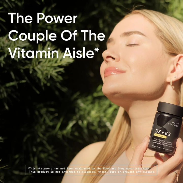 Sports Research® Vitamin D3 + K2 with 10,000Iu of Plant-Based D3 &amp; 100Mcg of Vitamin K2 as MK-7 | Non-Gmo Verified &amp; Vegan Certified 60Ct