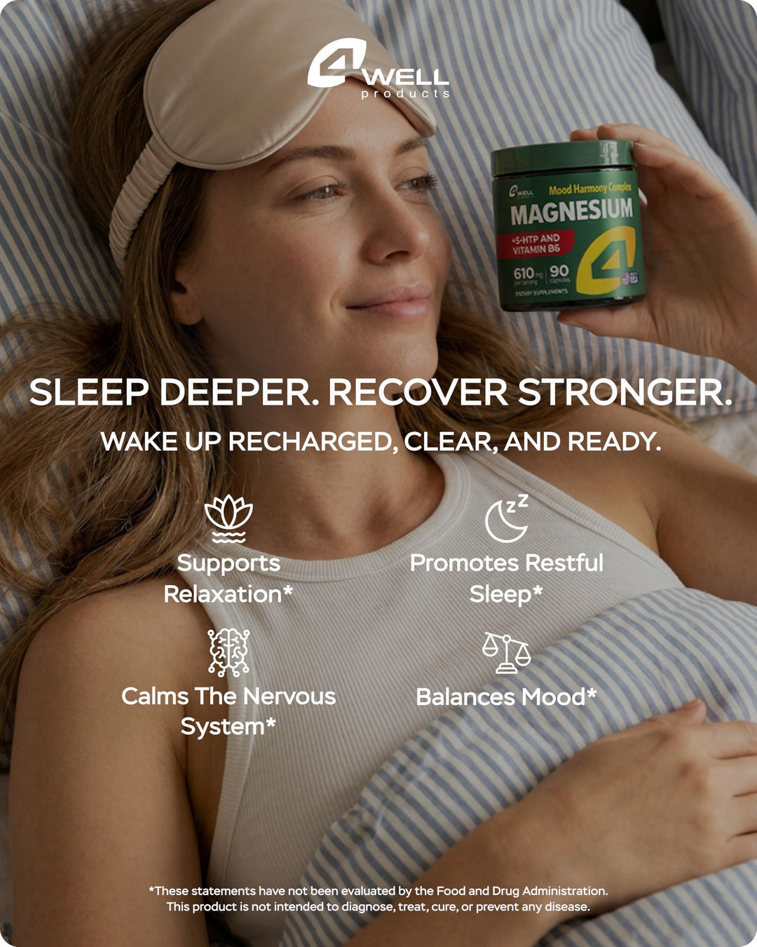 Magnesium Complex for Women for Sleep Advanced 610Mg with Glycinate Citrate &amp; Vitamin B6 for 3X Absorption 5 HTP Supports Sleep Relaxation Nerve Muscle Bone &amp; Energy Health