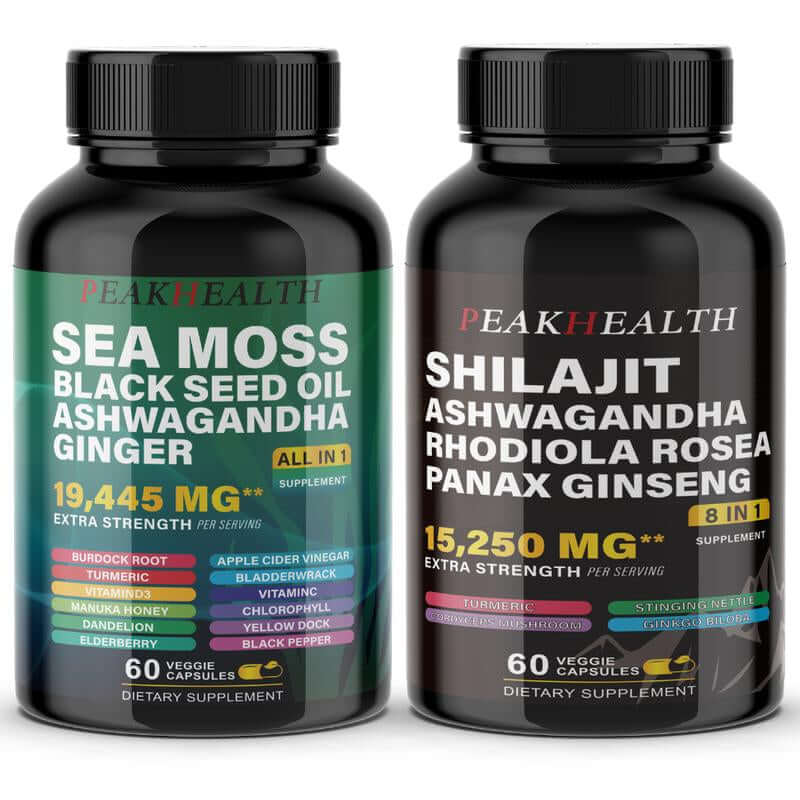 Sea Moss & Shilajit Dynamic Vitality Bundle - 60 Count with organic ingredients for energy and mental clarity.