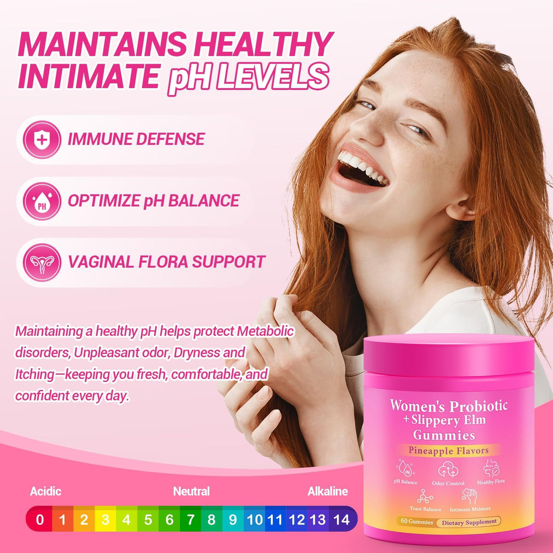 Her Juicy Feminine Probiotics Gummies, Premium Feminine Balance Probiotics with Slippery Elm for Women&