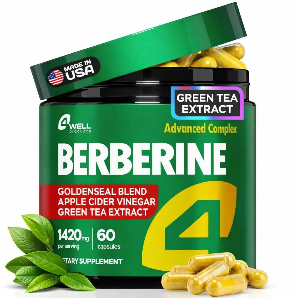 Ultimate Metabolic Support Supplement - Berberine HCL 1200mg & Japanese Green Tea Extract 150mg with Apple Cider Vinegar & Goldenseal for Digestive & Immune Health - 60 Capsules