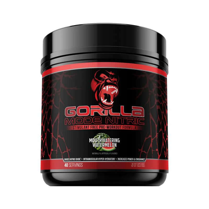 Gorilla Mode Nitric Stimulant Free Pre-Workout - Nitric Pump Formula in Mouthwatering Watermelon flavor, 40 servings.