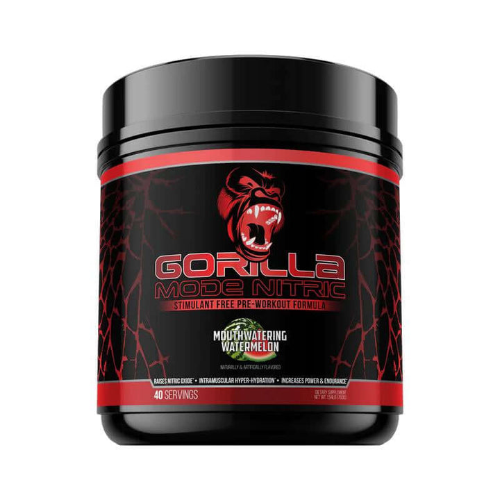Gorilla Mode Nitric Stimulant Free Pre-Workout - Nitric Pump Formula in Mouthwatering Watermelon flavor, 40 servings.
