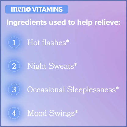 Menopause Supplements with Black Cohosh & Ashwagandha ingredients for hot flashes, night sweats, and mood swings.
