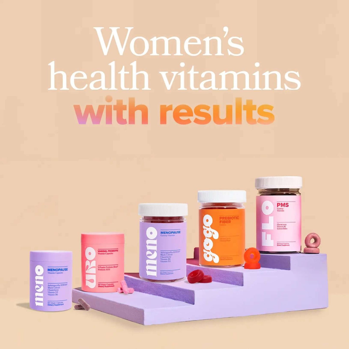 Menopause Supplements with Black Cohosh & Ashwagandha on display with women's health vitamins.