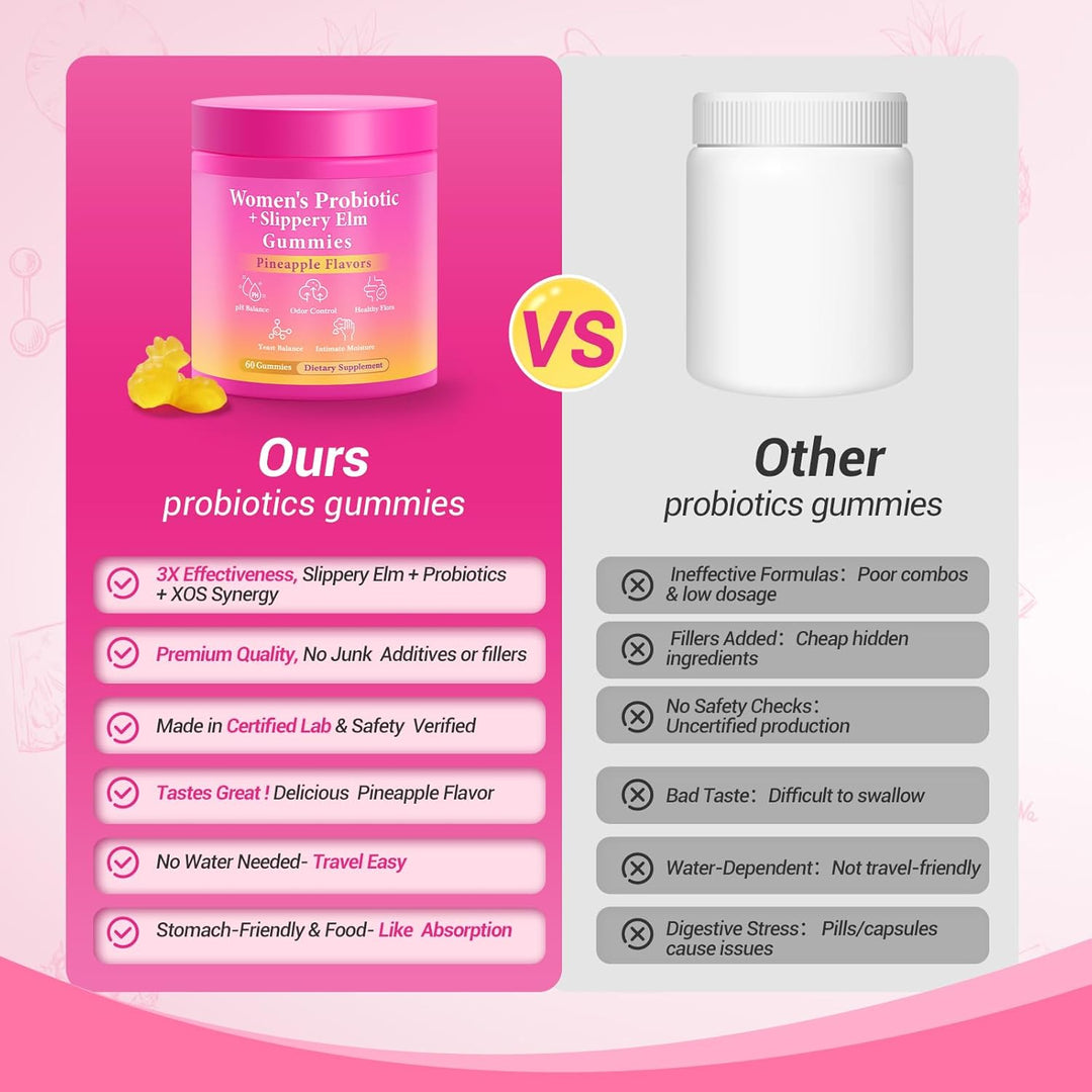 Her Juicy Feminine Probiotics Gummies, Premium Feminine Balance Probiotics with Slippery Elm for Women&