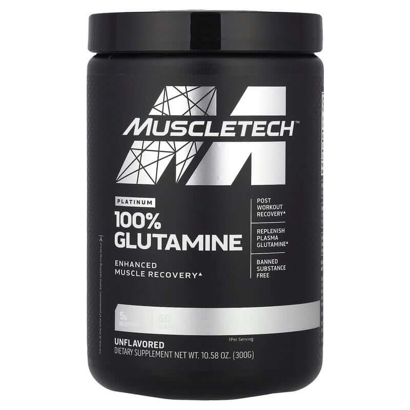 Platinum 100% Glutamine, Unflavored, 10.58 Oz (300 G) dietary supplement for muscle recovery.
