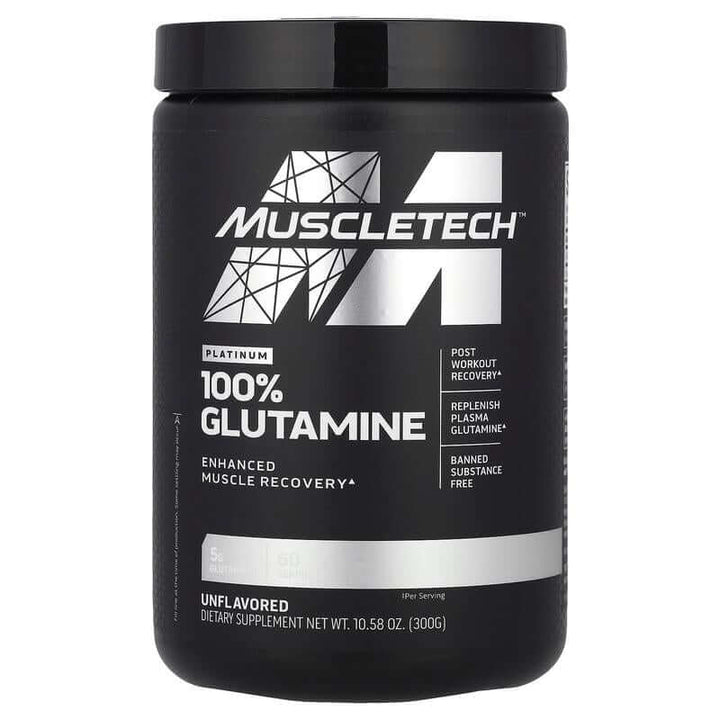 Platinum 100% Glutamine, Unflavored, 10.58 Oz (300 G) dietary supplement for muscle recovery.