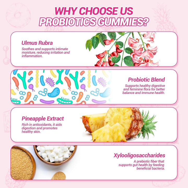 Her Juicy Feminine Probiotics Gummies, Premium Feminine Balance Probiotics with Slippery Elm for Women&