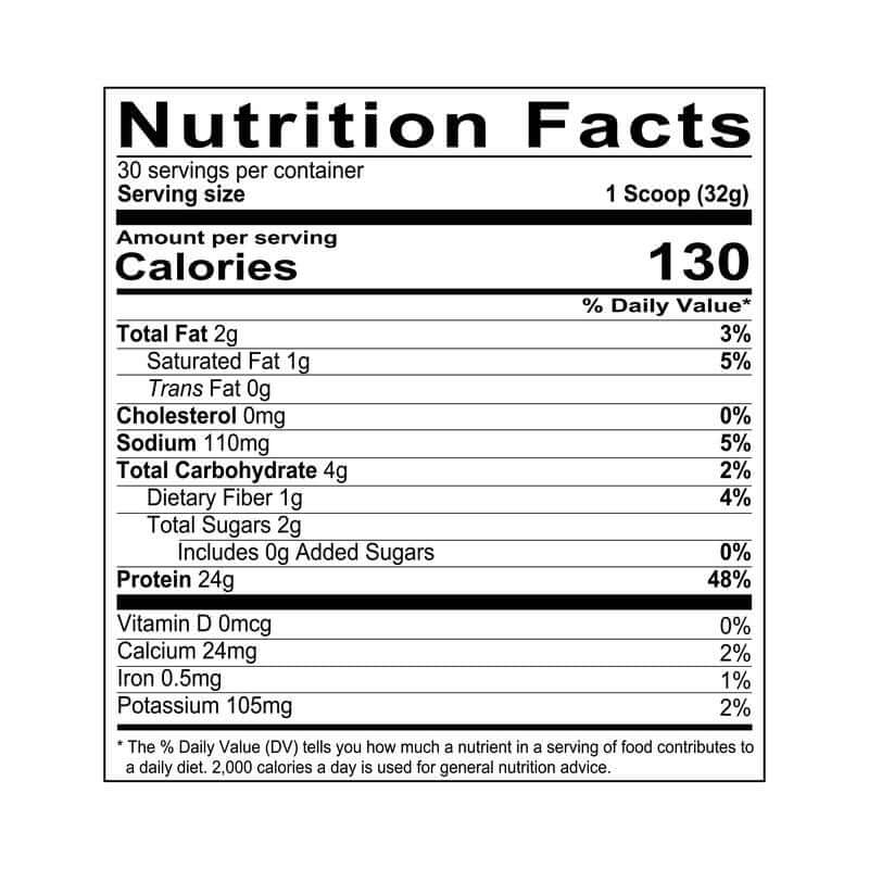 Nutrition facts label for MRE Lite Whole Food Protein, detailing calories and nutrients per serving.