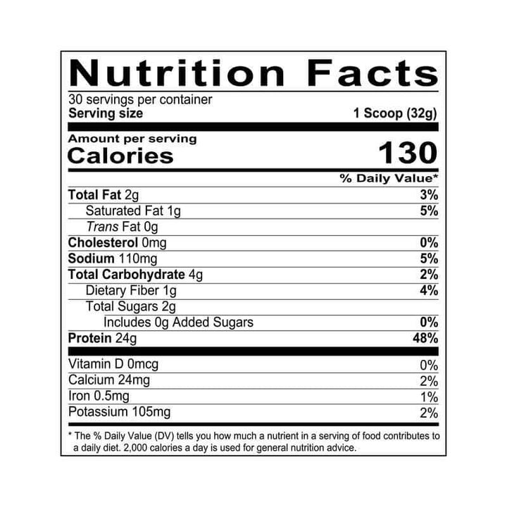 Nutrition facts label for MRE Lite Whole Food Protein, detailing calories and nutrients per serving.