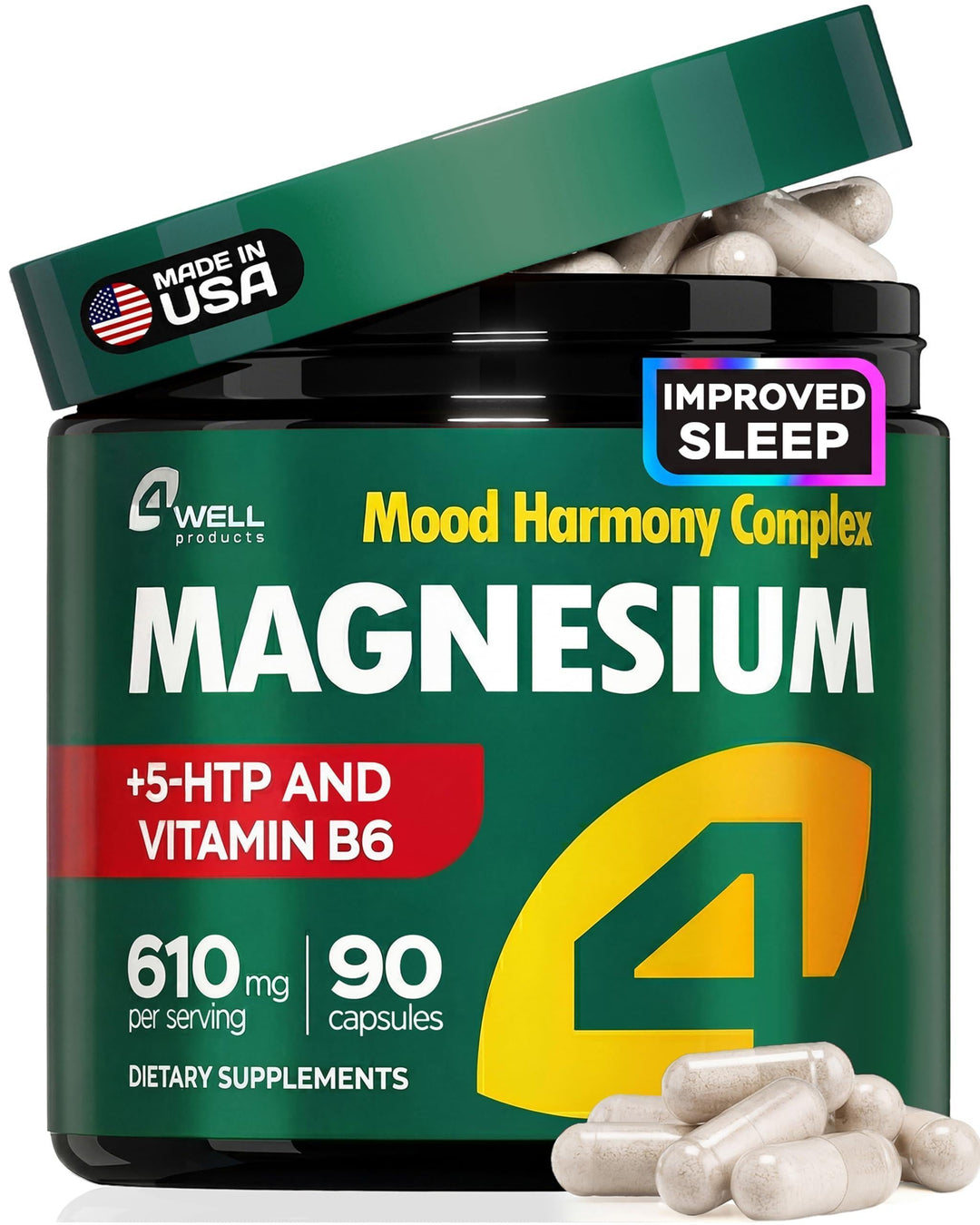 Magnesium Complex for Women for Sleep Advanced 610Mg with Glycinate Citrate & Vitamin B6 for 3X Absorption 5 HTP Supports Sleep Relaxation Nerve Muscle Bone & Energy Health