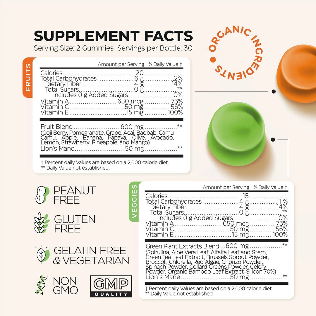 Super Fruit Super Greens Gummies for Adults 60 Count Daily Greens Vegetable