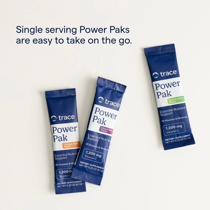 Trace Minerals Power Pak Multivitamin and Multimineral Packets - Electrolyte Support - 1200 Mg Vitamin C plus 70 Sugar Free - Citrus Flavor - 30 Packets