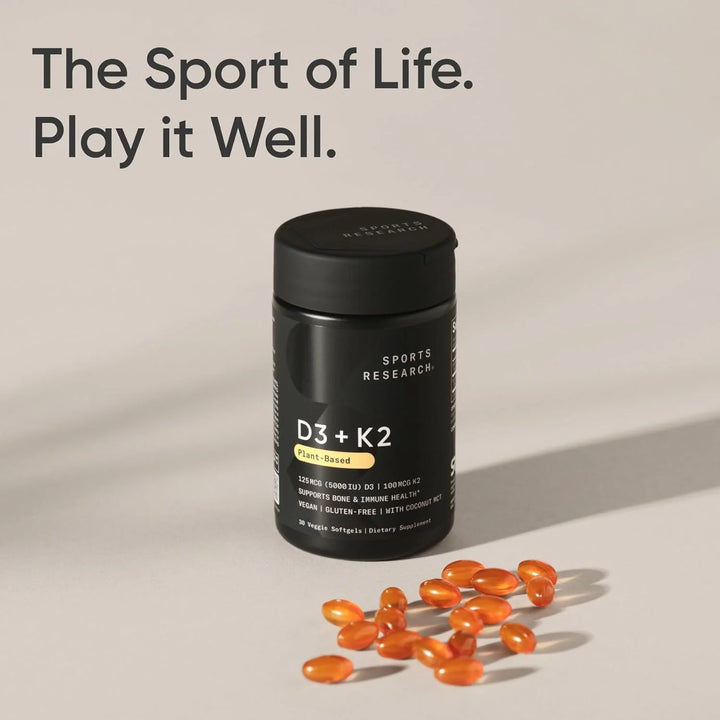 Sports Research® Vitamin D3 + K2 with 10,000Iu of Plant-Based D3 &amp; 100Mcg of Vitamin K2 as MK-7 | Non-Gmo Verified &amp; Vegan Certified 60Ct