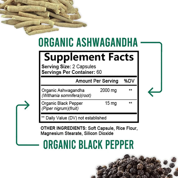 Organic Ashwagandha Extract 2000mg – Mood, Sleep &amp; Energy Support