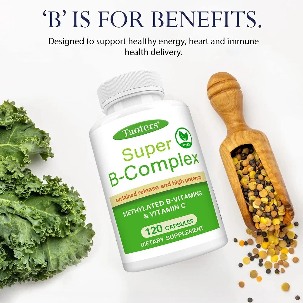 Super B Complex,Including B12, B1, B2, B6, Vitamin C – Energy Metabolism, Maintaining The Nervous System, Promoting Skin Health