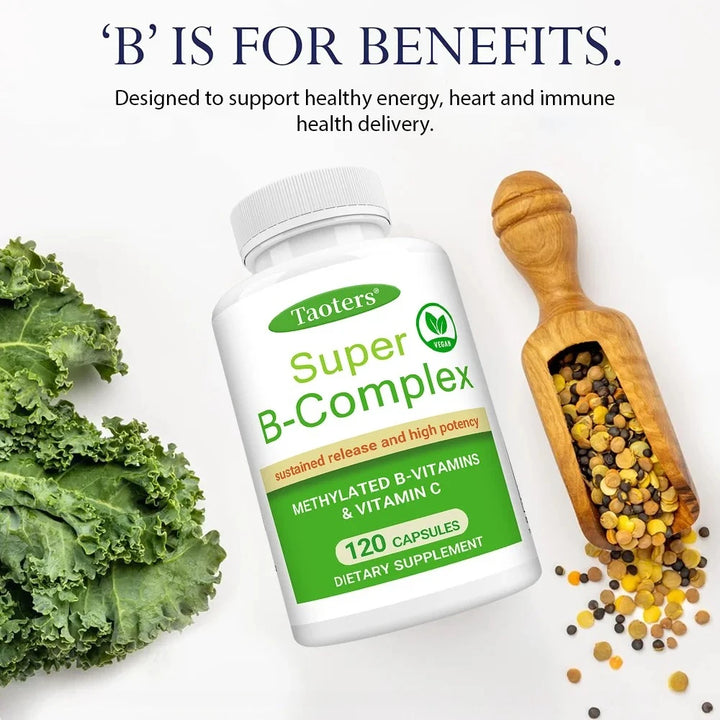 Super B Complex,Including B12, B1, B2, B6, Vitamin C – Energy Metabolism, Maintaining The Nervous System, Promoting Skin Health