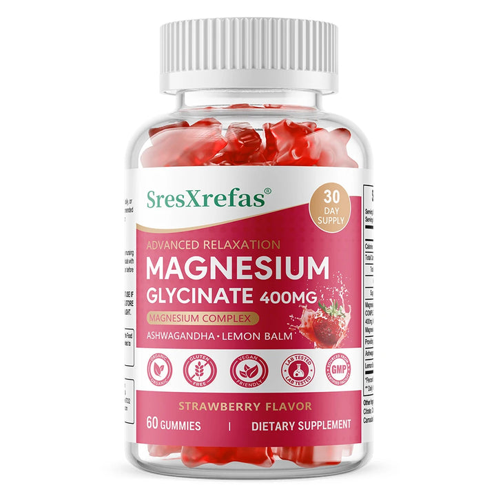 Magnesium Glycinate Gummies, Support Sleep &amp; Stress Relief, Relax Nerves, Improve Concentration, Strengthen Bone &amp; Brain Health