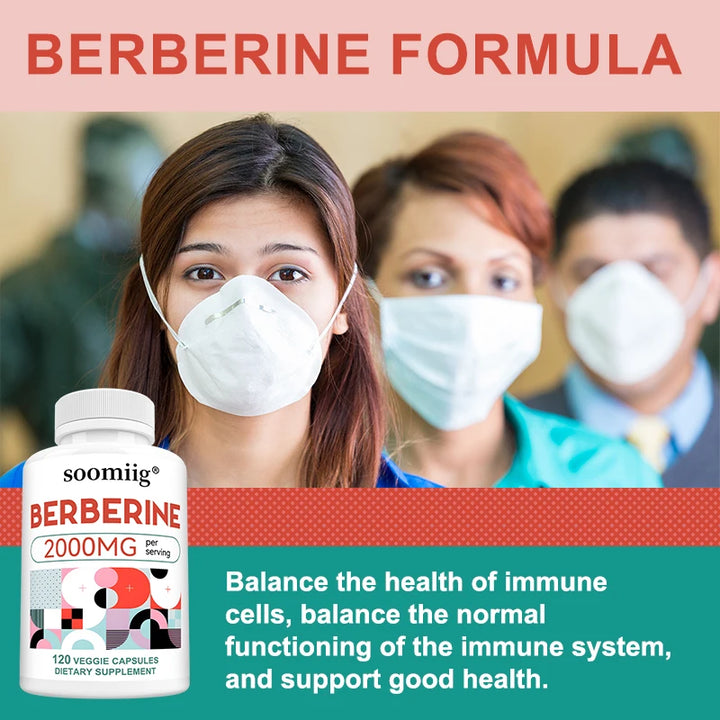 Berberine Capsules 2000mg, Supports Heart, Cardiovascular Health, Digestion, Liver Health, Immunity &amp; Metabolic Balance