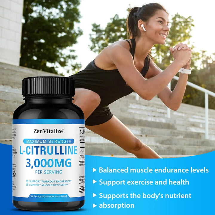 L Citrulline 3000mg Supplement Capsules for Men &amp; Women - Muscle Recovery &amp; Workout Endurance - Vegan, Non-GMO