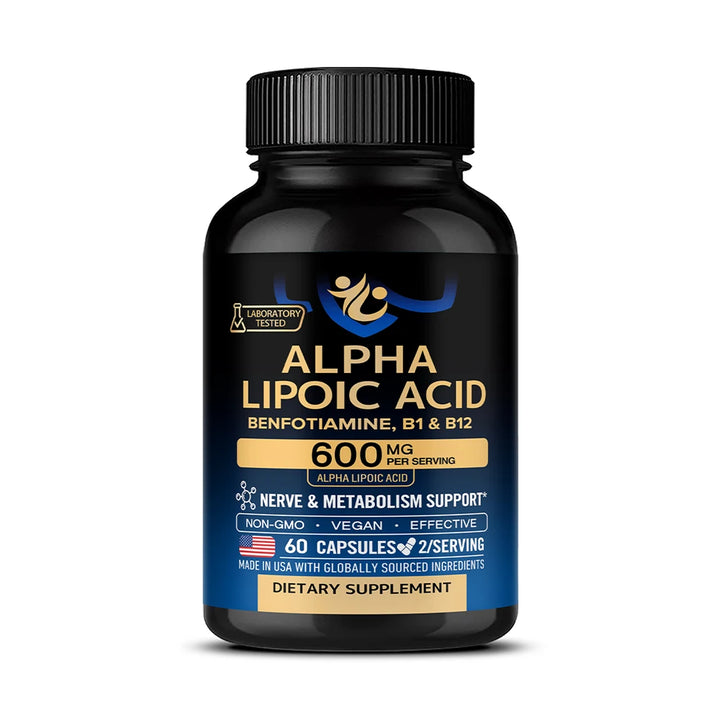Alpha Lipoic Acid 600mg - for Nerve, Energy &amp; Metabolism Support, Extra Strength with Benfotiamine, B1 &amp; B12, NON-GMO &amp; Vegan