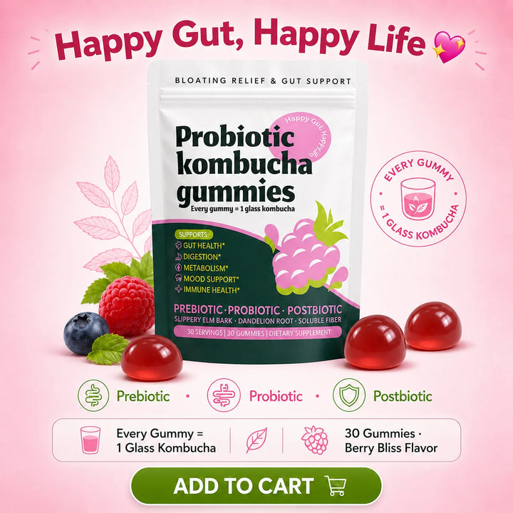 Probiotic Kombucha Gummies – Berry, Prebiotic &amp; Postbiotic