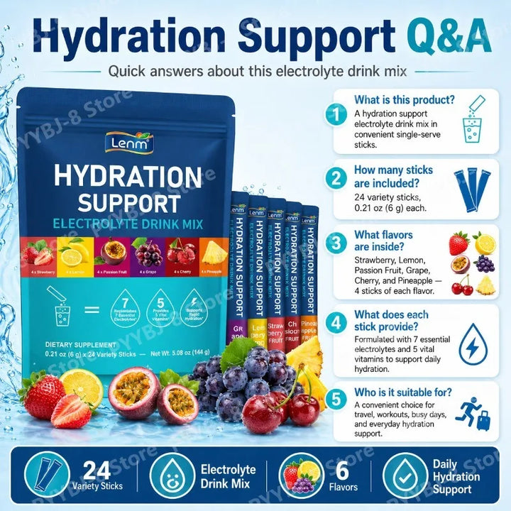 Lenm Electrolyte Drink Mix – Sugar-Free, 24 Sticks