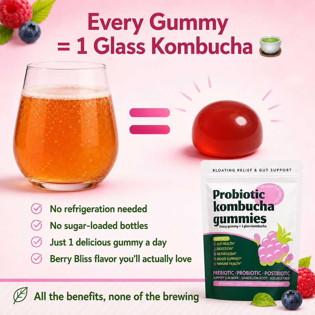 Probiotic Kombucha Gummies – Berry, Prebiotic &amp; Postbiotic