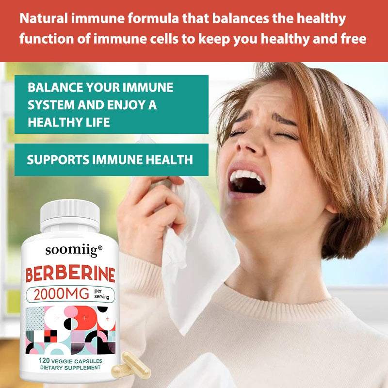 Berberine Capsules 2000mg, Supports Heart, Cardiovascular Health, Digestion, Liver Health, Immunity &amp; Metabolic Balance
