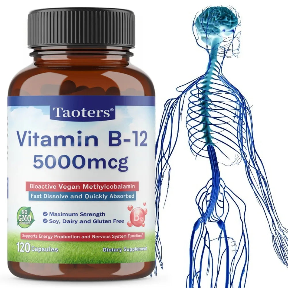 Vitamin B12 5000 Mcg - Supports Heart Health, Nervous System, Promotes Metabolism, Increases Energy Levels, Relieves Fatigue