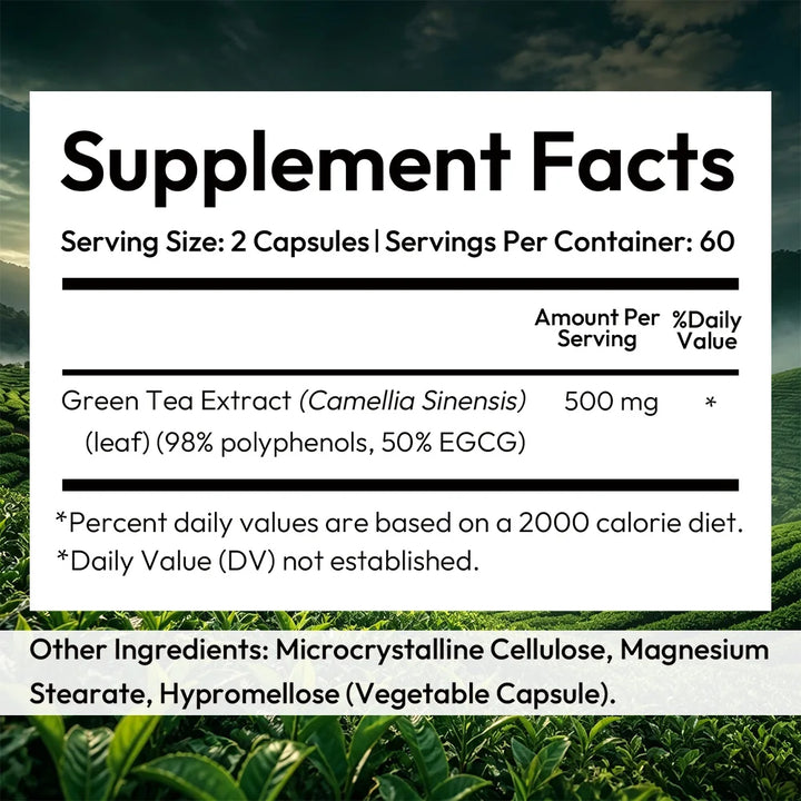 Green Tea Extract EGCG 500mg – Antioxidant &amp; Metabolism Support