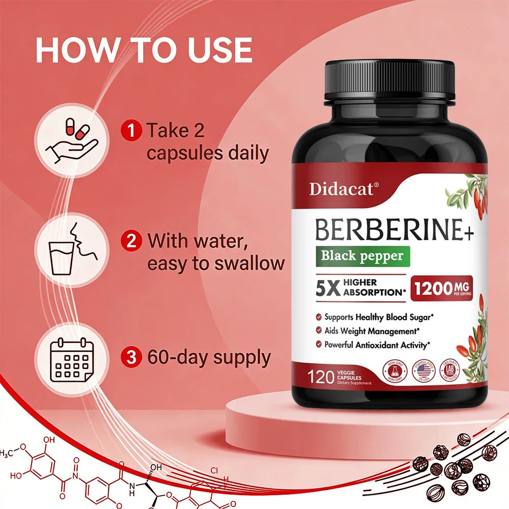 1200 MG Premium Berberine Supplement Capsules Supports Immune System, CardiovascularHeart &amp; Gastrointestinal Wellness