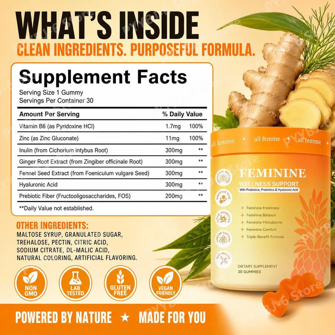 Women’s Feminine Wellness Gummies – B6, Zinc &amp; Inulin
