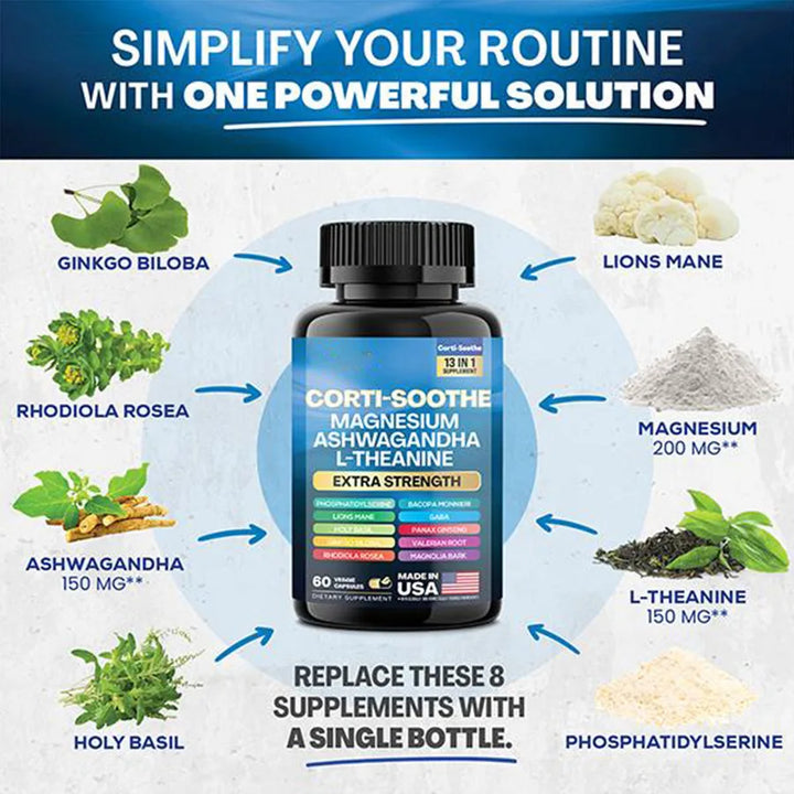 13 In 1 Corti-Soothe Cortisol Supplement Manage Stress Support Adrenal Health,90Capsules 16 In 1 Vitamin D3 K2 Capsules