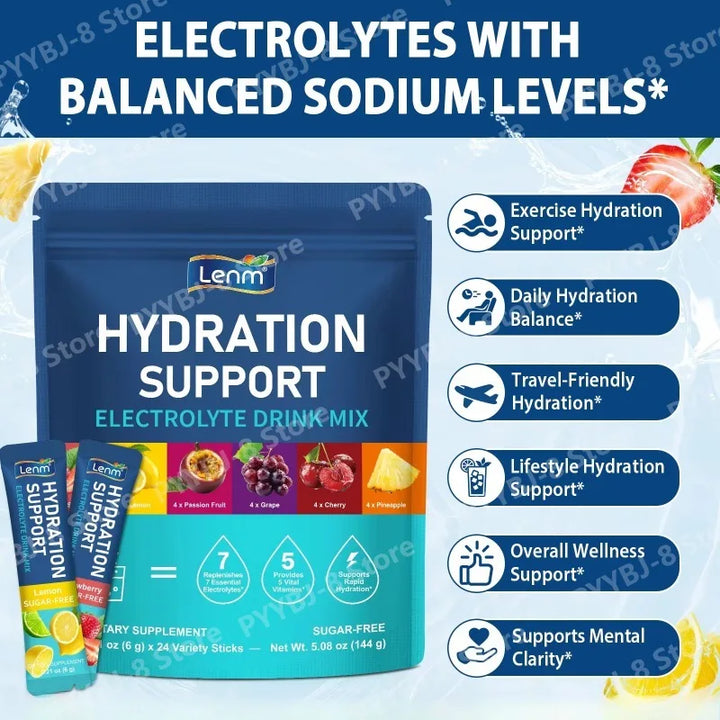 Lenm Electrolyte Drink Mix – Sugar-Free, 24 Sticks