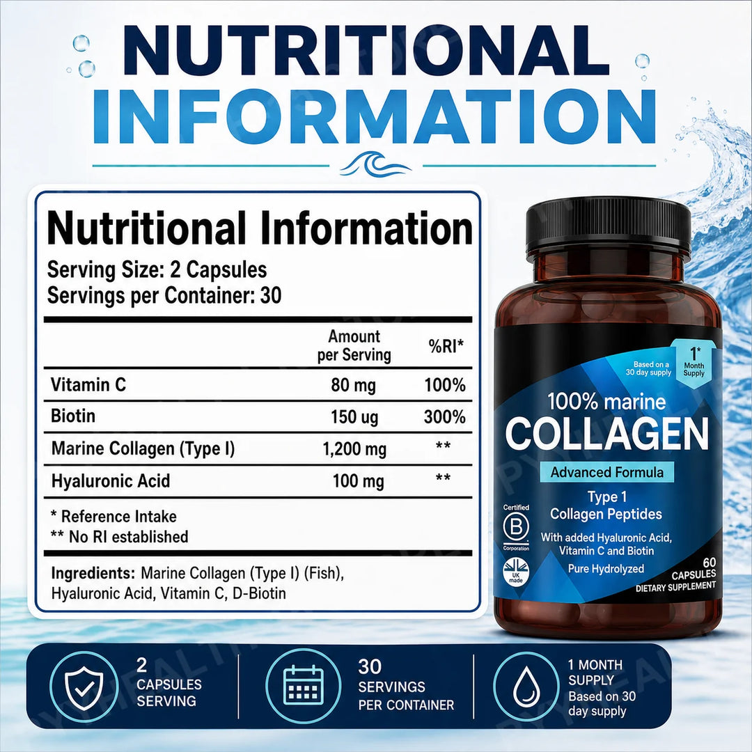 Marine Collagen Capsules – Hyaluronic Acid, Vitamin C &amp; Biotin