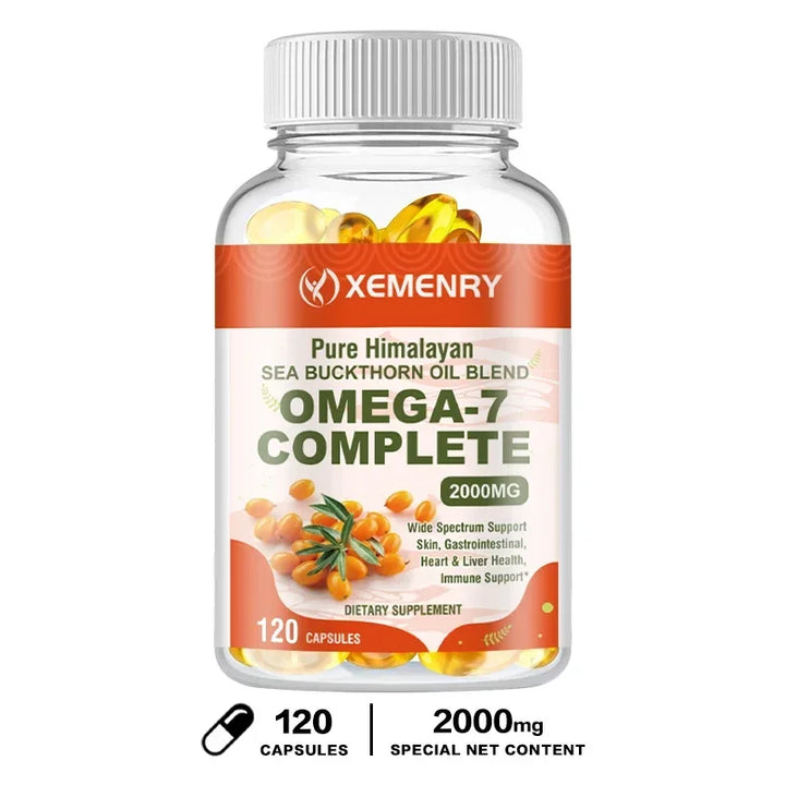 Sea Buckthorn Oil Blend, Complete Omega-7, Supports Skin, Immune, Cardiovascular, Digestive and Liver Health 120 Softgels