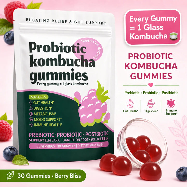 Probiotic Kombucha Gummies – Berry, Prebiotic &amp; Postbiotic