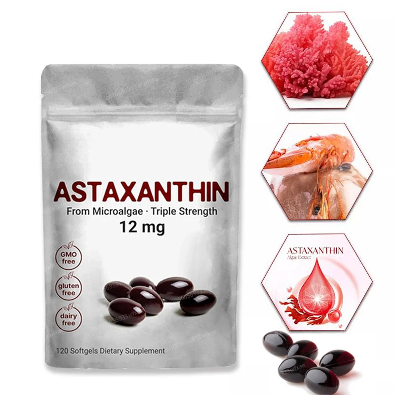 120Pcs Astaxanthin Supplement with Ashwagandha Extract Support Eye, Skin, Joint and Immune System Health Support Vision