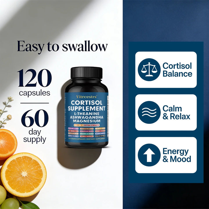Cortisol Support Supplement - Magnesium, Supports Stress Relief, Calm Mood, Relaxation, Restful Sleep, Focus &amp; Adrenal Health