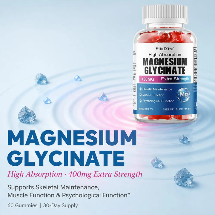 Magnesium Glycinate Gummies, High Absorption, Support Nerve Mood Sleep Muscle Recovery Heart &amp; Bone Health, Relieve Stress
