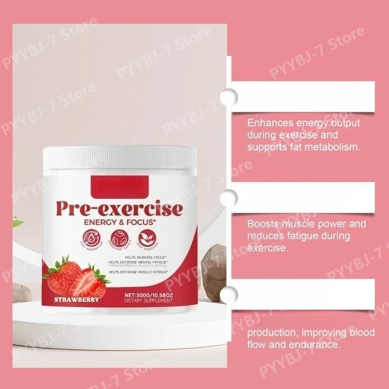 Pre-Workout Energy &amp; Focus Powder – Strawberry 300g