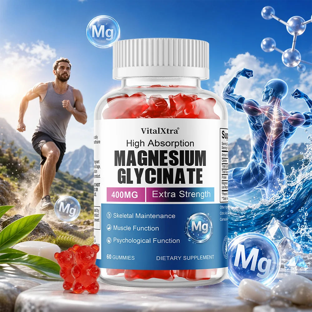 Magnesium Glycinate Gummies, High Absorption, Support Nerve Mood Sleep Muscle Recovery Heart &amp; Bone Health, Relieve Stress