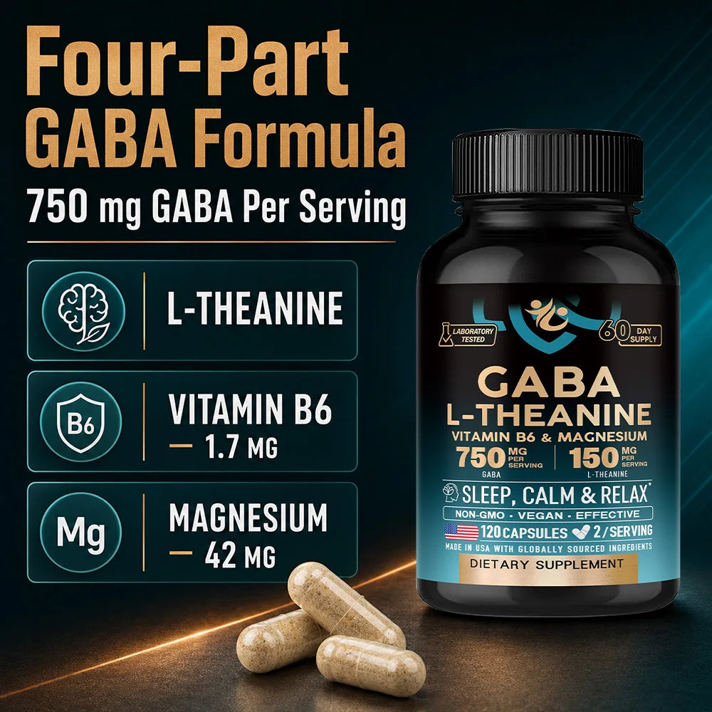 Stress Relief Capsules – GABA &amp; L-Theanine, 120 Capsules