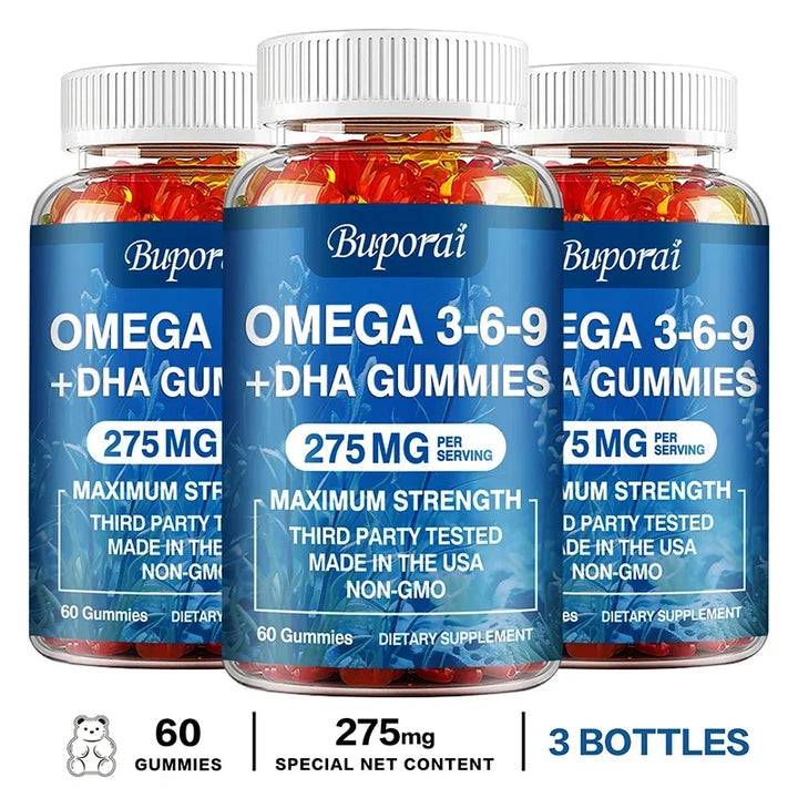 Omega 3-6-9 + DHA Gummies – Brain &amp; Eye Support