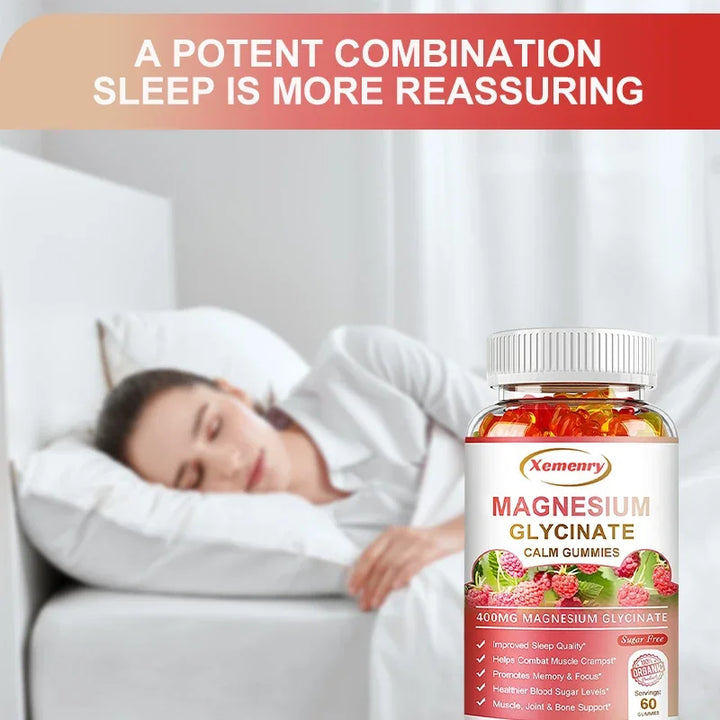 Magnesium Glycinate Gummies - Calm, Relieves Stress, Promotes Sleep, for Brain Health, Strengthen Muscles and Bones