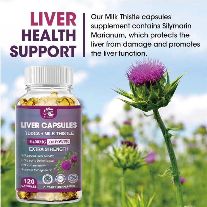 Natural Milk Thistle 19400mg Silymarin Marianum &amp; Dandelion Root Liver Health Support, 60/120 Capsules