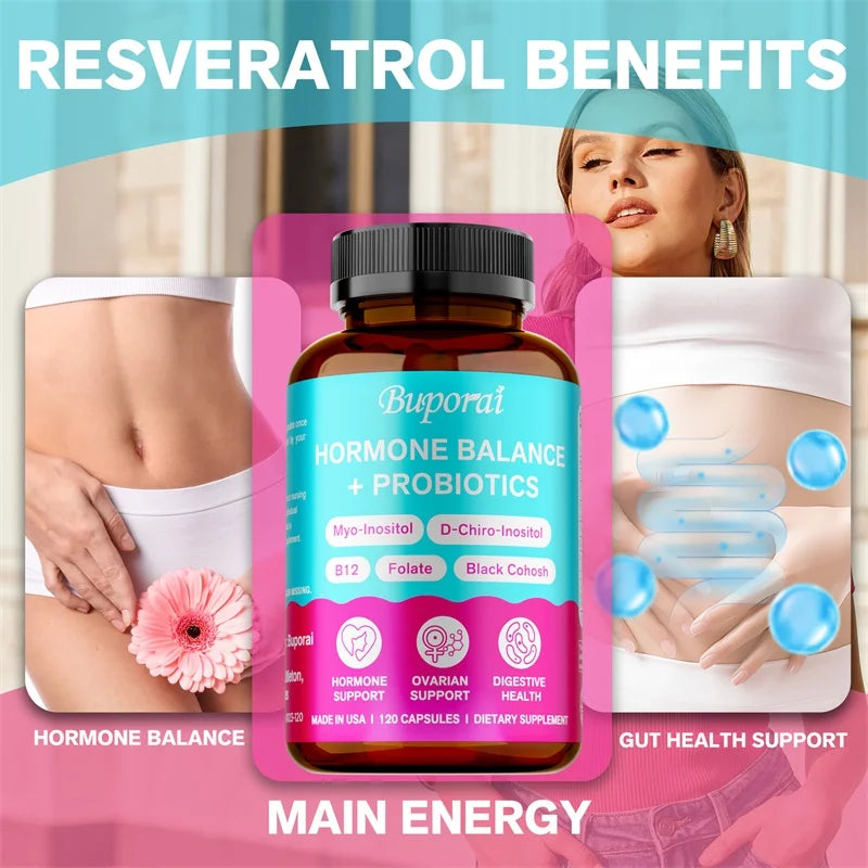 Hormone Balance + Probiotics - Relieves Fatigue, Mood Swings, Supports PMS, Menopause, PMDD, Improve Digestion and Metabolism